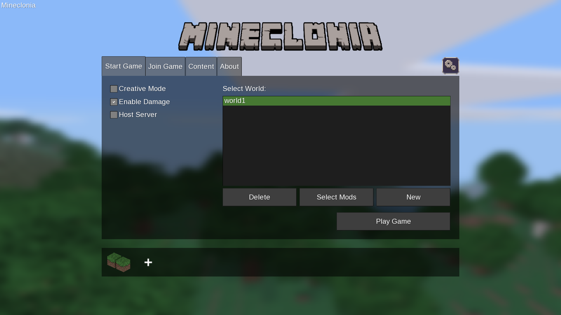 Mineclonia selected in the Luanti Join Game menu